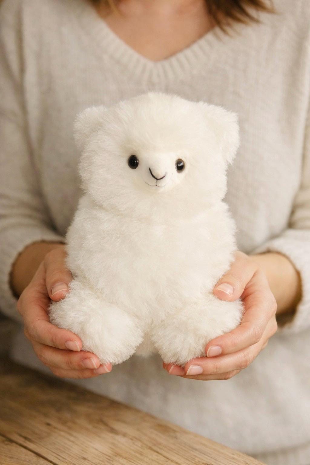 Handmade Alpaca Fur Plush, 10” Luxury Collectible – Natural Colors