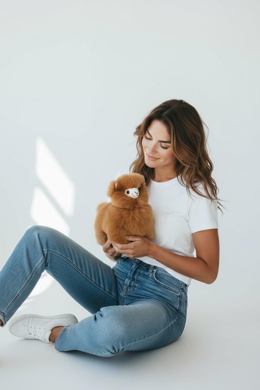 Handmade Alpaca Fur Plush, 10” Luxury Collectible – Natural Colors