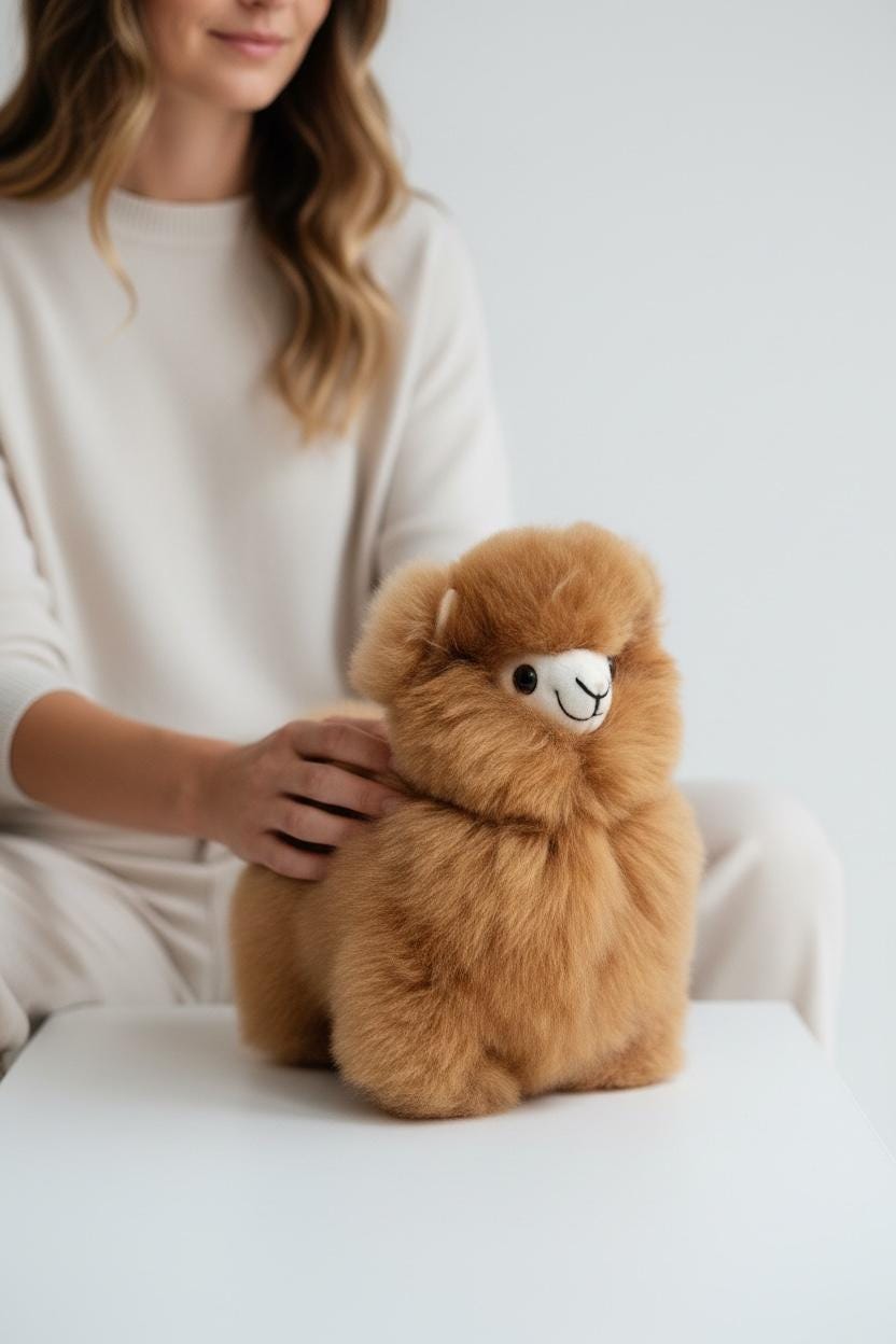 Handmade Alpaca Fur Plush, 10” Luxury Collectible – Natural Colors